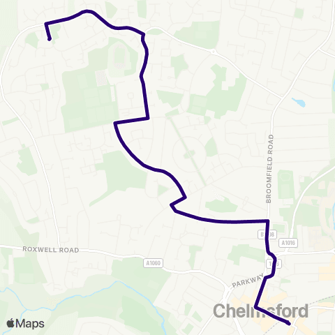 First Essex Wickfield Ash - Chelmsford Railway Sta map