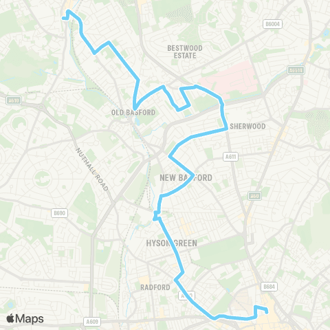 CT4N Victoria Centre - Bulwell Bus Station map