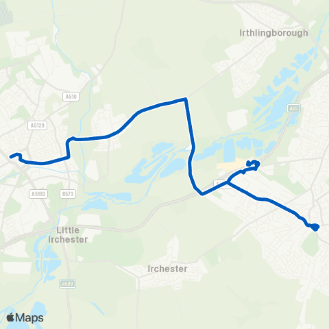 CommMiniBus (Rushden) Rushden Lakes - (Wellingb') Church St Bay A map