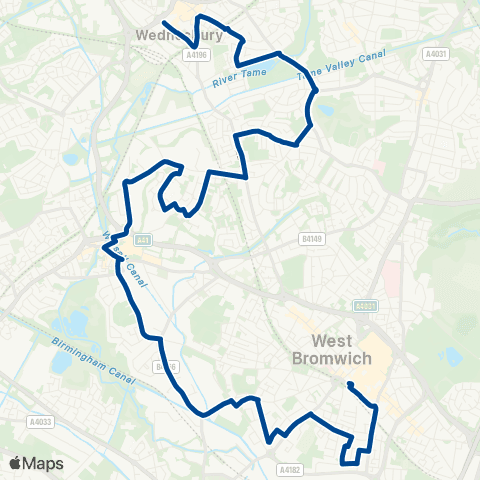 Diamond Bus W Bromwich Bus Sta - Wednesbury Bus Sta map