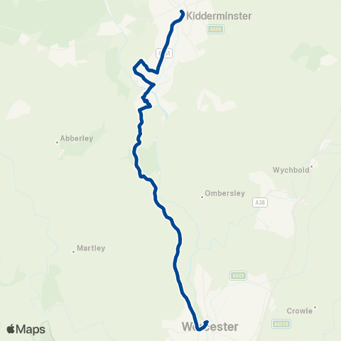 Diamond Bus Kidderminster Bus Sta - Worcester Bus Sta map