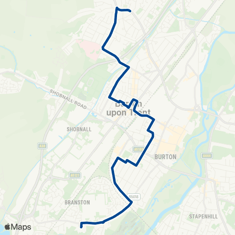 Diamond Bus East Midlands St Johns Church - Paget High School map