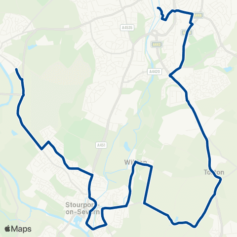 Diamond Bus Kidderminster Bus Sta - Bewdley Sch / Wribbenhall Primary map
