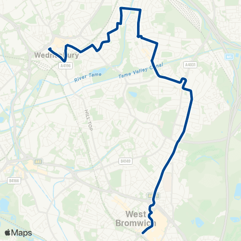 Diamond Bus Wednesbury Bus Sta - W Bromwich Bus Sta map