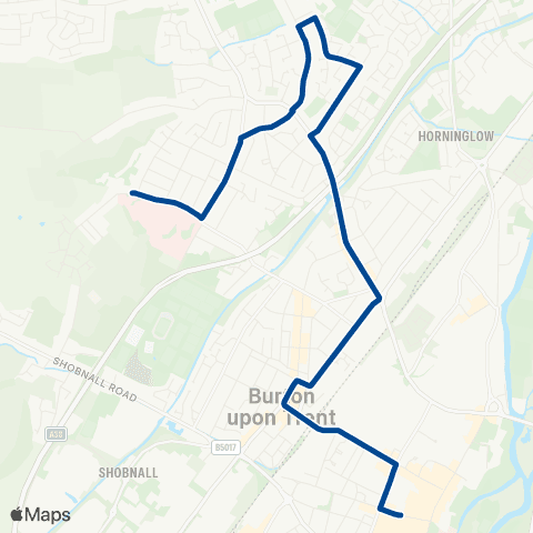 Diamond Bus East Midlands Queens Hospital - New Street map