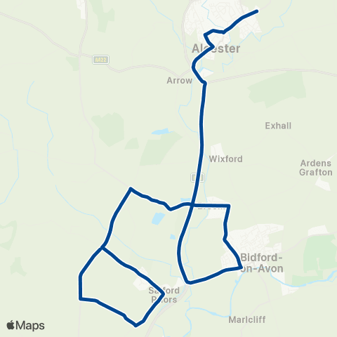 Diamond Bus Ridsdale Close - Alcester Academy Bus Pk map