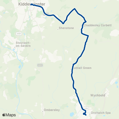 Diamond Bus Ombersley St E - Kidderminster Bus Sta map