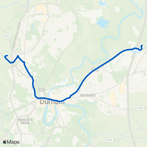 Gateshead Central Buses Belmont P&R - Sniperley P&R map