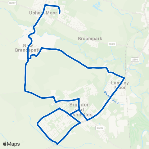 Gateshead Central Buses Oakridge Road - Braunespath Cottage map