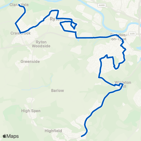 Gateshead Central Buses Stannerford Rd - Station Rd / The Grove map