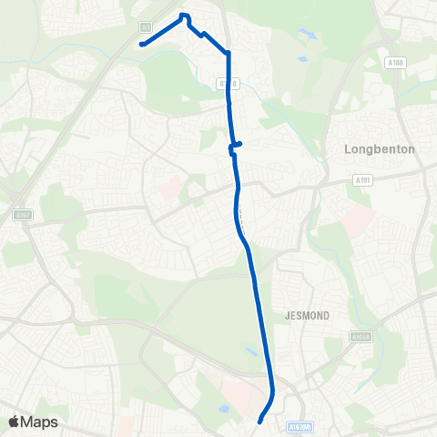 Gateshead Central Buses Haymarket Bus Sta - Featherstone Grove map