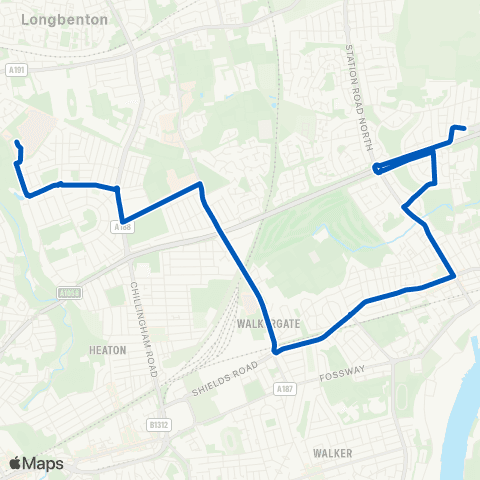 Gateshead Central Buses Freeman Hosp Grounds - Battle Hill Dr-Birkdale Close map