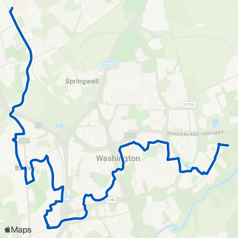 Gateshead Central Buses Harraton - Queen Elizabeth Hospital map