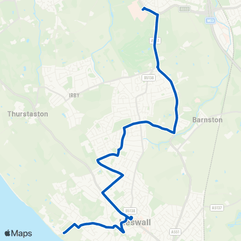 A2B Travel Heswall Bus Sta - Arrowe Park Hospital map