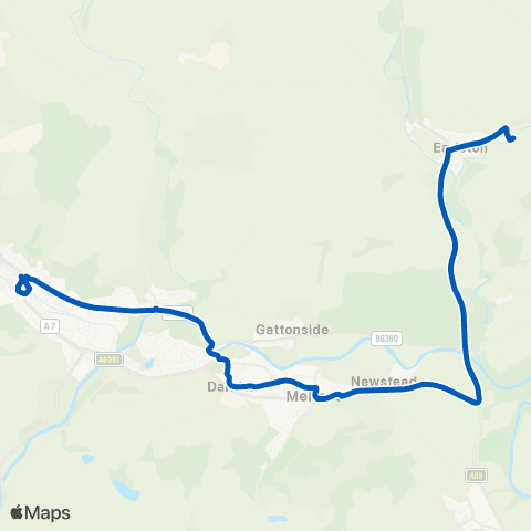 Borders Buses Earlston HS Campus - Galashiels Transport Interchange map