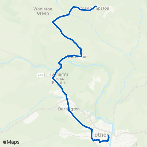 Country Bus Coronation Rd opp Town Mill - Dartington Hall map