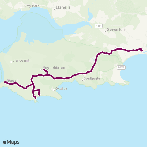 Adventure Travel Swansea Bus Sta Stand T - Rhossili Terminus map