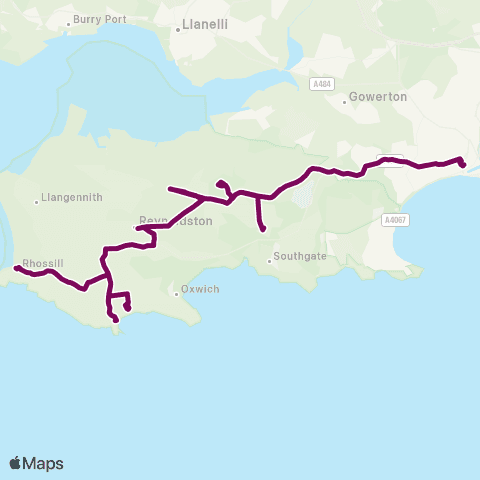 Adventure Travel Swansea Bus Sta Stand T - Rhossili Terminus map