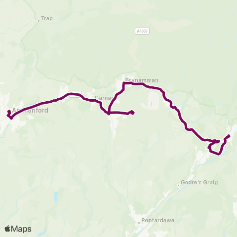 Adventure Travel Derlwyn Arms - Ystradgynlais Bus Sta Stand 2 map