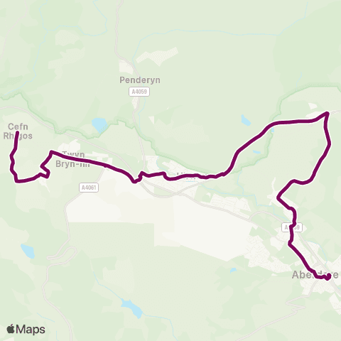Adventure Travel Aberdare Bus Sta Stand 4 - Cefn Rhigos Turn map