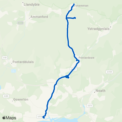 DANSA Swansea Bus Sta Stand K - Derlwyn Arms map