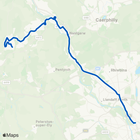 Edwards Coaches Greyfriars Rd Gh - Gwaun Miskin Terminus map
