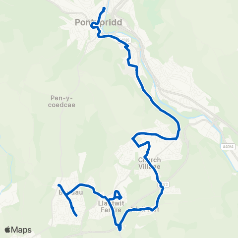 Edwards Coaches Pontypridd Bus Sta Stand 2 - Gwaun Miskin Terminus map