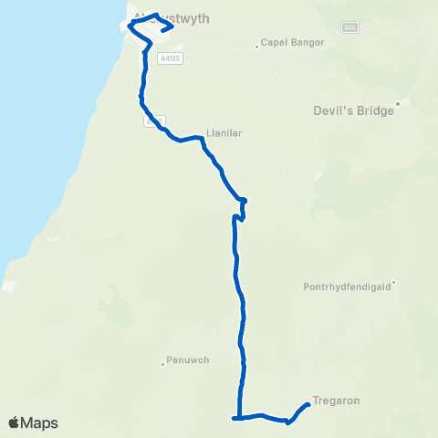 Evans Coaches Tregaron Ysgol Penglais - Black Lion map