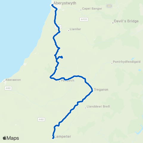 Evans Coaches Tregaron Aberystwyth Bus Sta Stand 2 - Black Lion map