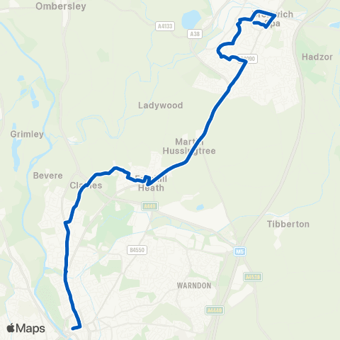 Kevs Cars and Coaches Worcester Bus Sta - Ombersley Street E map