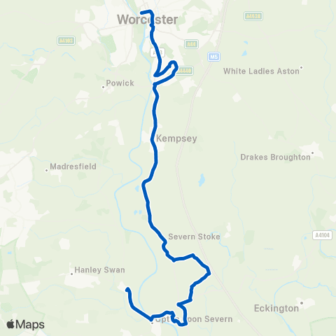 Astons Coaches Hanley Castle HS - Worcester Bus Sta map