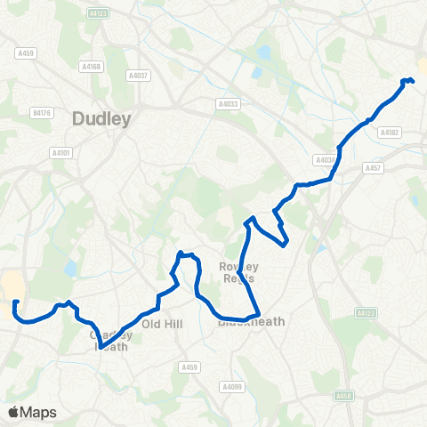 Carolean Coaches Merry Hill Bus Sta - W Bromwich Bus Sta map