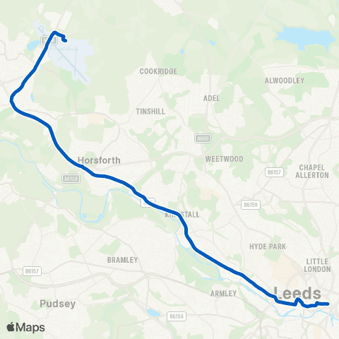 Flyer Leeds City Bus Sta - Leeds Bradford Airport map