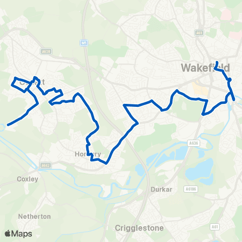 Globe Coaches Healey Rd Low Mill Rd - Wakefield Bus Sta map