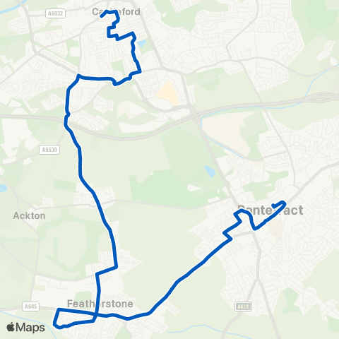 Globe Coaches Castleford Bus Sta - Pontefract Bus Sta map