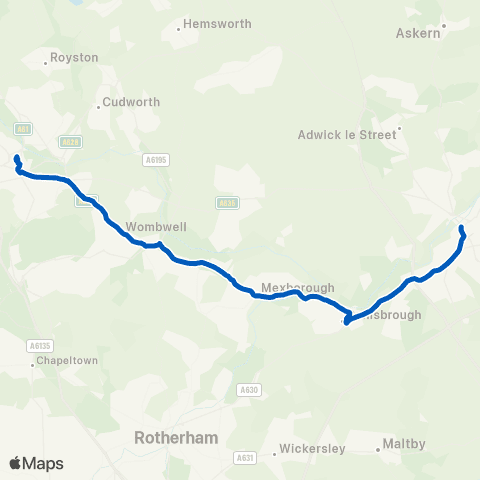 Globe Coaches Barnsley Interchange / A19 - Doncaster Interchange map
