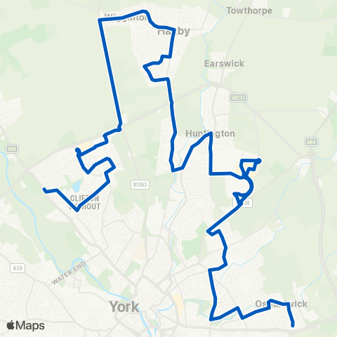 Coastliner The Mitre - Heworth Church Hall map