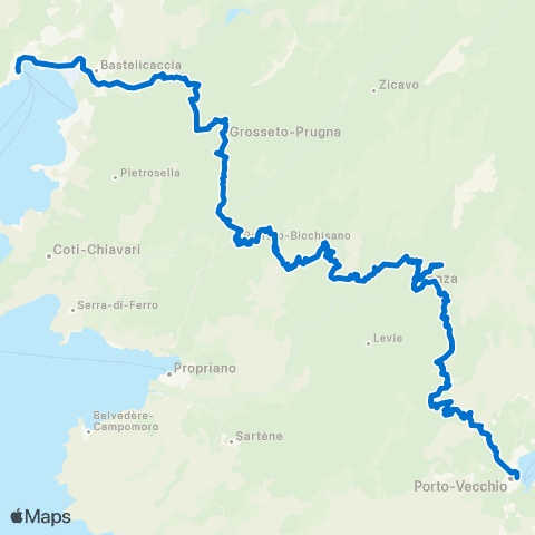 Autocars de Corse du Sud Portivechju / Zonza / Audde / Pitretu / Aiacciu map