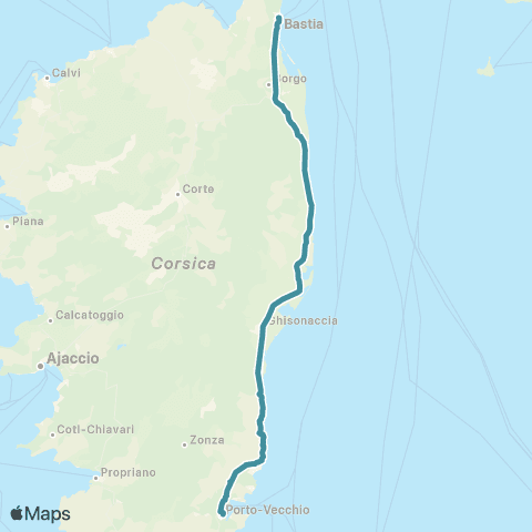 Autocars de Haute-Corse Bastia - Porto-Vecchio map