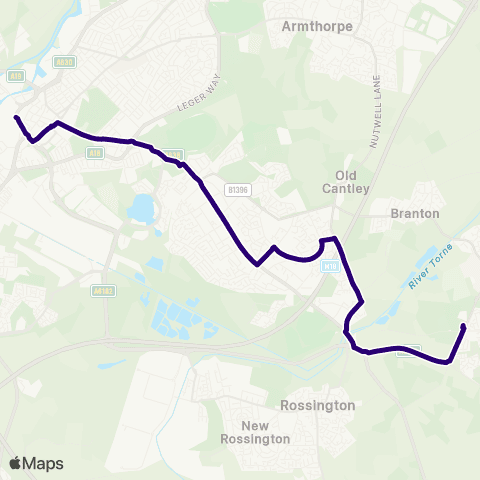 First South Yorkshire Hurst Ln / Walnut Av - Doncaster Frenchgate Interchange / B1 map