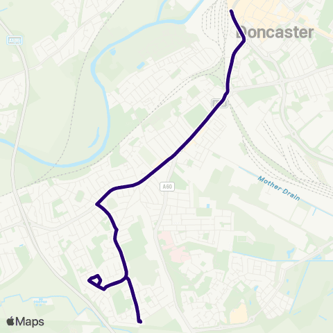 First South Yorkshire Alverley Ln / Springwell Ln - Doncaster Frenchgate Interchange / B2 map