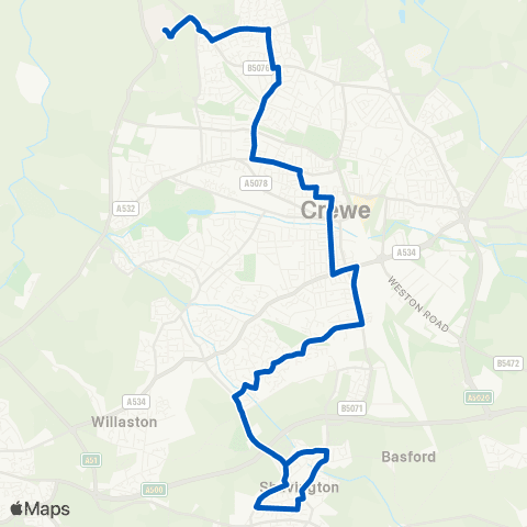 D & G Bus Leighton Hospital - The Vine map