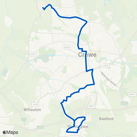 D & G Bus Leighton Hospital - The Vine map