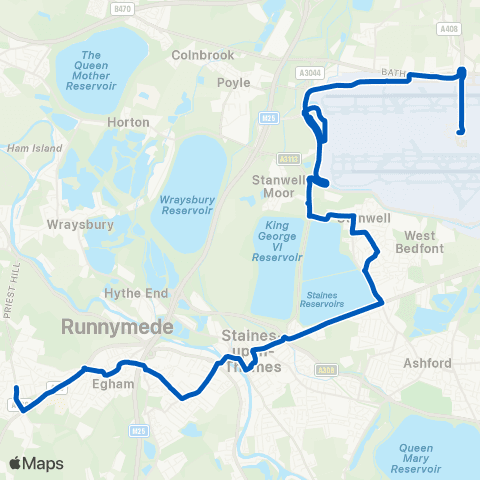 Carlone Buses Elmsleigh Bus Sta - Heathrow Terminal 5 map