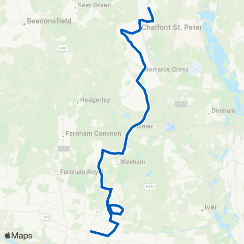 Carousel Buses Chesham Lane - Wellington Street Stop H map
