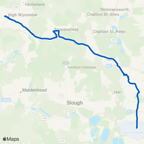 Carousel Buses High Wycombe Busstn - Heathrow Central Bus Sta map
