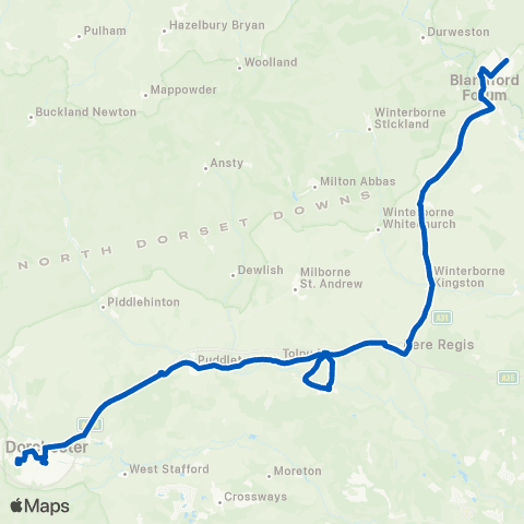 Damory Coaches Dorset County Hospital - Crown Hotel map