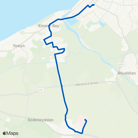 M & H Coaches Rhyl Railway Sta Stand E - Glan Clwyd Hosp map