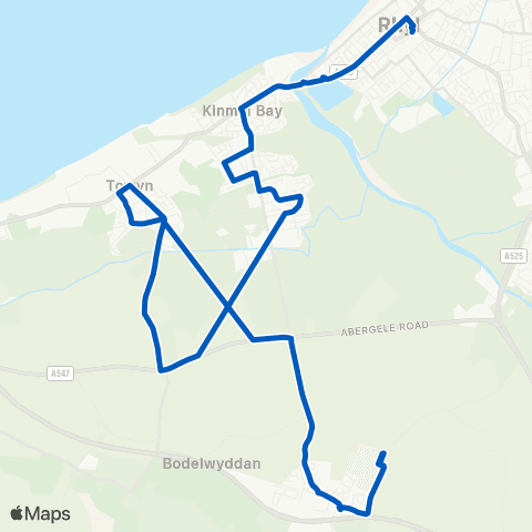 M & H Coaches Rhyl Railway Sta Stand E - Glan Clwyd Hosp map