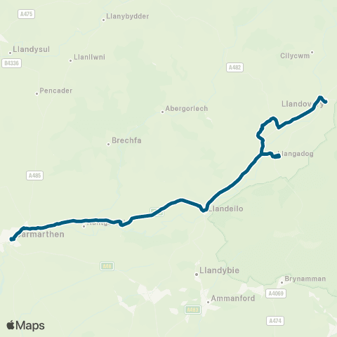 Morris Travel Carmarthen Bus Sta Stand 8 - Llandovery Car Pk map